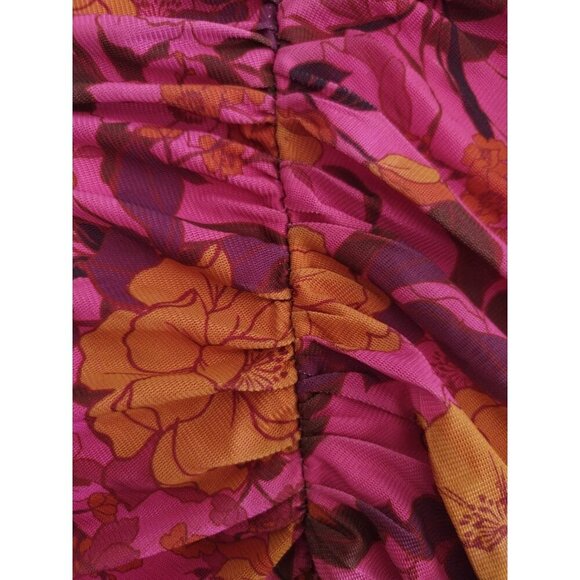 DR2 Pink/Orange Floral Gathered Peplum Blouse XXL, Square Neckline, NWT - Picture 5 of 8